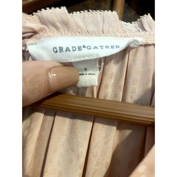 GRADE & GATHER Satin Tiered Midi Dress Flutter Sleeve Pockets FEMININE Small S - Picture 2 of 6